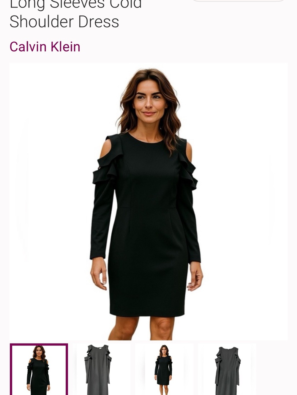 Calvin Klein Black Cold-Shoulder Ruffle Long-Sleeve Dress
